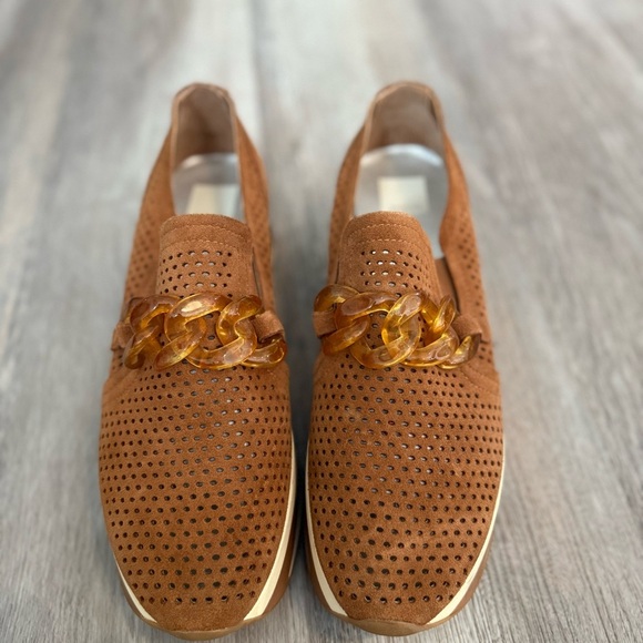 Dolce Vita Jhenee Brown Suede Perforated Women's Platform Loafers - Picture 3 of 9